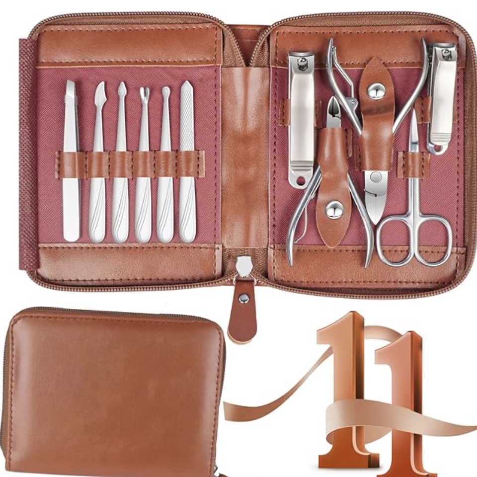 RedFlow brown 11-in-1 stainless steel manicure set